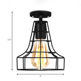 Rustic Farmhouse Semi Flush Mount Light: Barn/Oval Restaurant With Cage Shade & 1 Light Black
