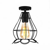 Rustic Farmhouse Semi Flush Mount Light: Barn/Oval Restaurant With Cage Shade & 1 Light Black