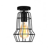 Farmhouse Style Semi Flush Mount Ceiling Light - Global/Barrel Iron With Wire Guard 1 Black Finish