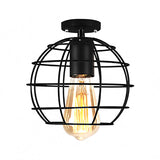Farmhouse Style Semi Flush Mount Ceiling Light - Global/Barrel Iron With Wire Guard 1 Black Finish