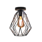 Retro Geometric Cage Ceiling Light: Stylish Iron Semi Flush Mount For Restaurants - Black Design