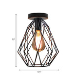 Retro Geometric Cage Ceiling Light: Stylish Iron Semi Flush Mount For Restaurants - Black Design