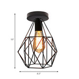 Retro Geometric Cage Ceiling Light: Stylish Iron Semi Flush Mount For Restaurants - Black Design