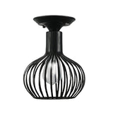 Retro Loft Globe/Pear Cage Ceiling Fixture - Metallic Semi-Flush Mount Light In Black For Hallway