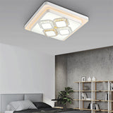 White Crystal Led Flush Mount Lamp For Living Room Square/Rectangular Design