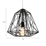 Retro Geometric Cage Ceiling Hanging Light With Metallic Shade In Black/White