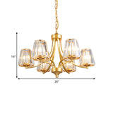 Minimalist 6-Light Gold Crystal Ceiling Chandelier With Curvy Arm