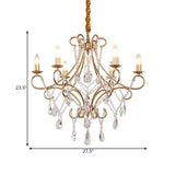Contemporary Metal Candlestick Chandelier With Crystal Accent - 6-Light Gold Ceiling Pendant Lamp