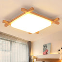 Modern Square Acrylic Wood Ceiling Lamp - White Led Flush Mount 15’/19’/23.5’ Width Ideal For