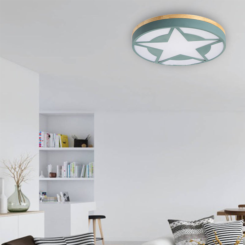 Wood Led Star Flush Mount Ceiling Light With Acrylic Shade For Boys Bedroom Modern Style
