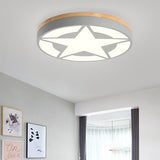 Wood Led Star Flush Mount Ceiling Light With Acrylic Shade For Boys Bedroom Modern Style Grey /
