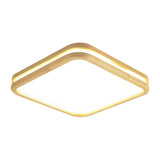 Slim Panel Square Ceiling Mount Light: Wood Edge Simple Style Led Lamp - Beige (18/26 Inch Wide)