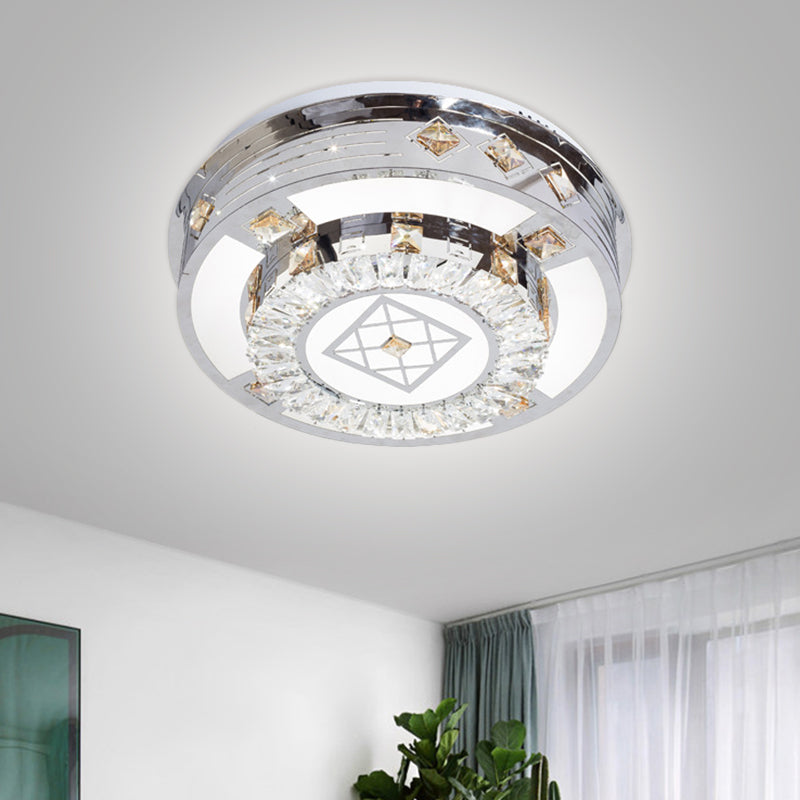 Modern Chrome Led Round Flush Mount Crystal Ceiling Light In Warm/White 19.5/31.5 Wide