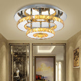 Beveled Crystal Loop Flush Mount Ceiling Light - Modern 8/12 Width Stainless-Steel Led Fixture