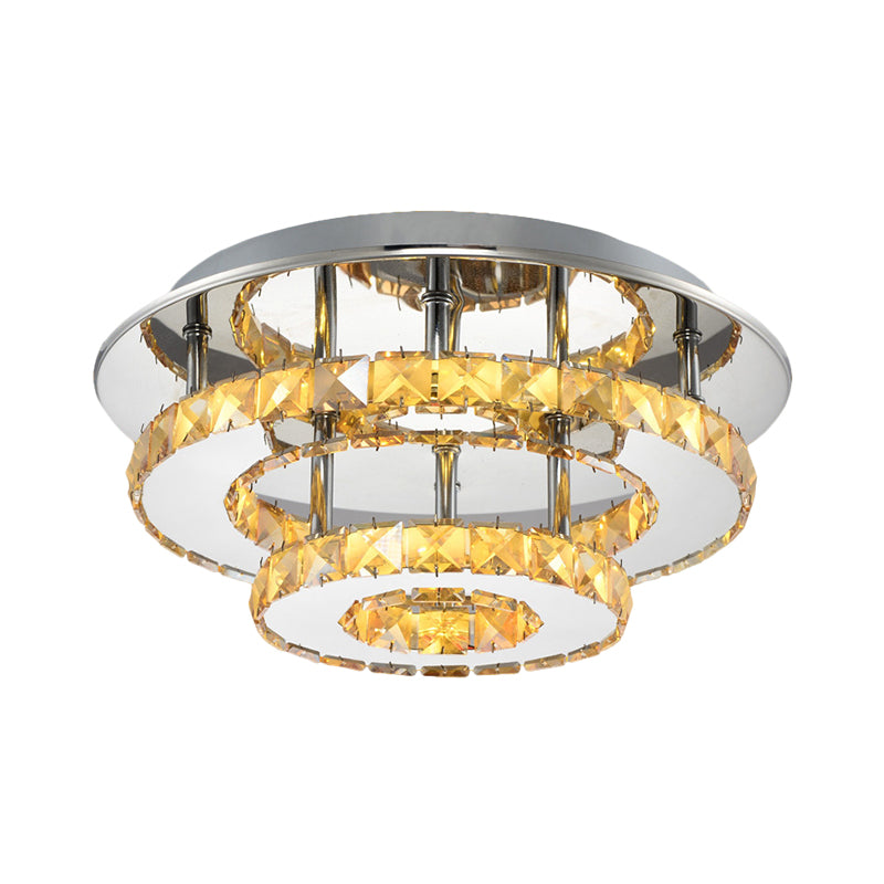 Beveled Crystal Loop Flush Mount Ceiling Light - Modern 8/12 Width Stainless-Steel Led Fixture