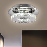Beveled Crystal Loop Flush Mount Ceiling Light - Modern 8/12 Width Stainless-Steel Led Fixture