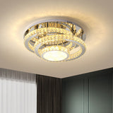 Simplicity Ceiling Flush Led Lighting: Semi-Mounted Crystal Fixture With Faceted Crystals Chrome