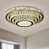 Modern Flush-Mount Led Ceiling Light With Stainless-Steel Layered Circle And Beveled Crystal For