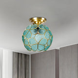 Victorian Style Single Light Flower Ceiling Fixture - White/Pink/Orange Stained Glass Semi Mount