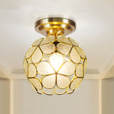 Victorian Style Single Light Flower Ceiling Fixture - White/Pink/Orange Stained Glass Semi Mount