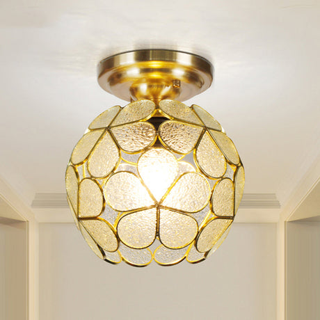 Victorian Style Single Light Flower Ceiling Fixture - White/Pink/Orange Stained Glass Semi Mount