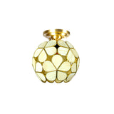 Victorian Style Single Light Flower Ceiling Fixture - White/Pink/Orange Stained Glass Semi Mount