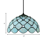 Mediterranean Blue Glass Jewel Hanging Light Fixture - 1-Light Suspension Pendant For Kitchen Island
