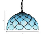 Mediterranean Blue Glass Jewel Hanging Light Fixture - 1-Light Suspension Pendant For Kitchen Island