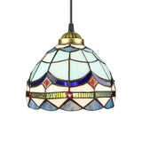 Dining Table Hanging Lights: Tiffany Style Art Glass Pendant Lamp With Blue Floral Shade