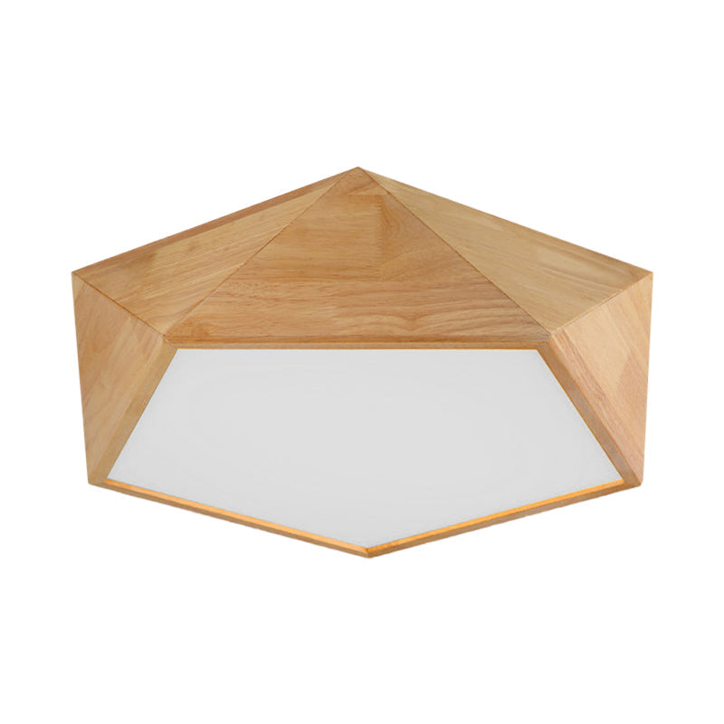 Wood Pentagon Led Flush Ceiling Light - Japanese Style Beige 16.5/20.5 Width