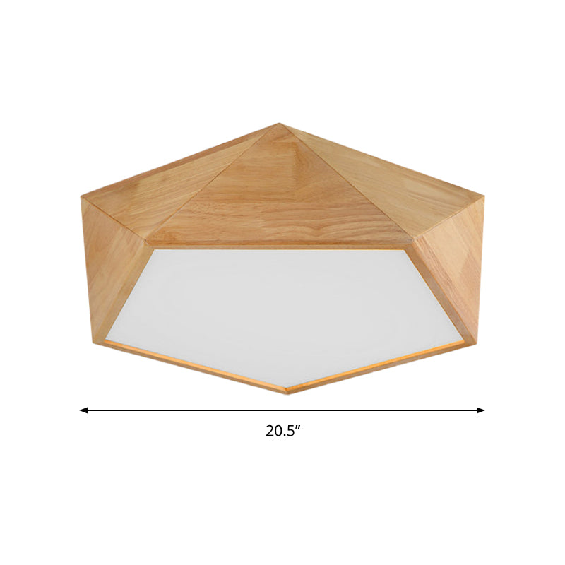Wood Pentagon Led Flush Ceiling Light - Japanese Style Beige 16.5/20.5 Width