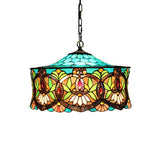 Victorian Drum Pendant Light With Stained Glass Shade - 18 W Perfect For Living Room Décor