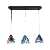 Dining Table Hanging Lights: Dragonfly Ceiling Fixture With Art Glass Shade - 3-Light Linear Design