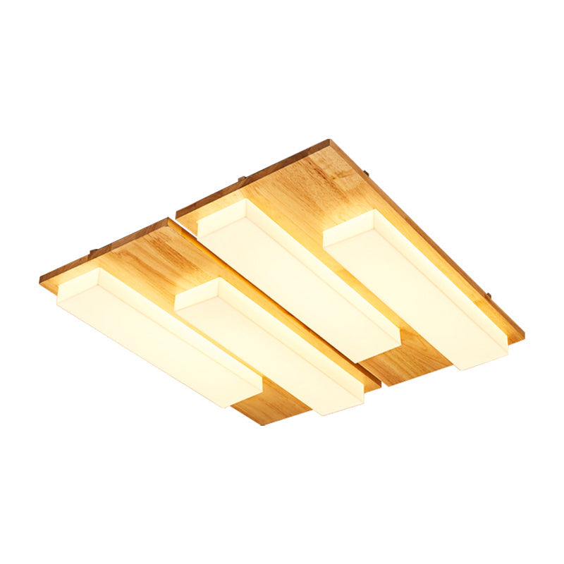 Rectangle Flushmount Japanese Style Led Ceiling Lamp In Natural/White For Bathroom