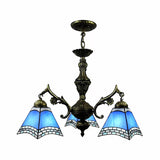 Tiffany Art Glass Chandeliers For Dining Room - 3-Light Hanging Fixture