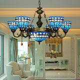 Tiffany Style Blue Chandelier With Amber Crystal And Jewel Accents For Dining Room Ceiling 7 /