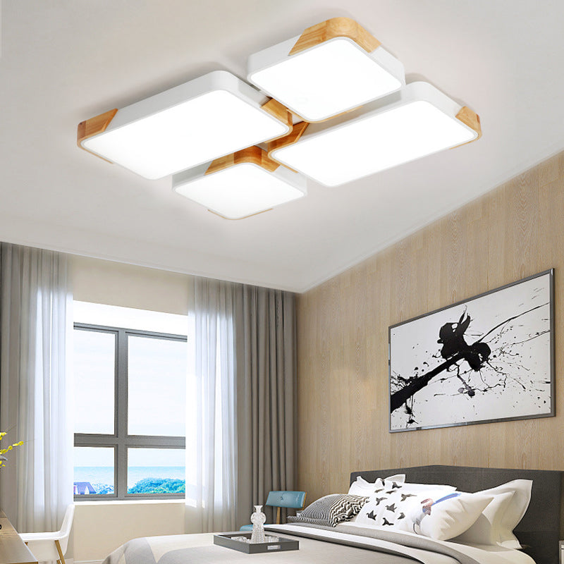 Modern Led Rectangle Ceiling Light Grey/White Flush Mount For Living Room - Acrylic Design