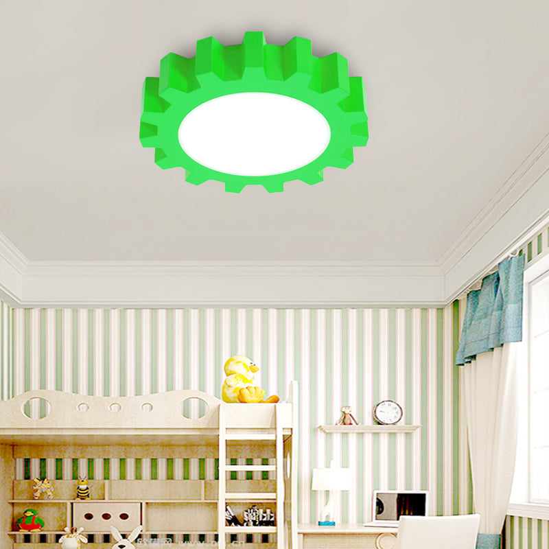 Cartoon Led Ceiling Light For Kindergarten: Metal Gear Mount Green / 16’ Warm