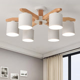 Cylindrical Semi Flush Mount Ceiling Light - Simple Style 3/5/6/8 Lights White Metal For Living Room