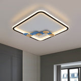 Minimalist Black Ceiling Mounted Led Flush Lamp With Leaf/Geometric Deco - Round/Square Design /