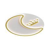 Modern Led Gold Ceiling Fixture - Crescent And Crown Design Flush Mount Light With Acrylic Shade