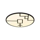 Modern Round Led Ceiling Light In Black/White With Geometric Pattern - Flush Mount Fixture For