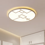 Modern Round Led Ceiling Light In Black/White With Geometric Pattern - Flush Mount Fixture For