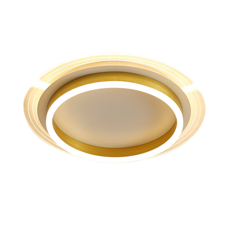 Contemporary Gold Round Led Flush Ceiling Light With Acrylic Shade - 16/19.5 Width