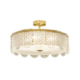 Contemporary 4-Light Semi Flush Mount Gold Lamp With Beveled Glass Drum Design