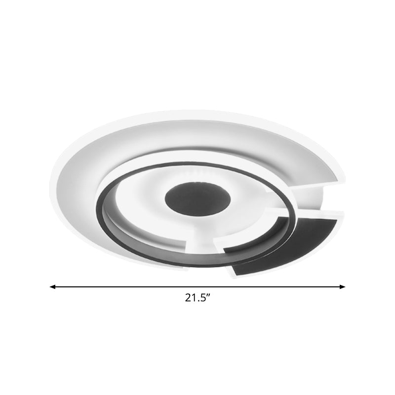 Modern Metallic Led Minimalism Ceiling Light Fixture - Circular Flush Mount In Black/White 18/21.5 W