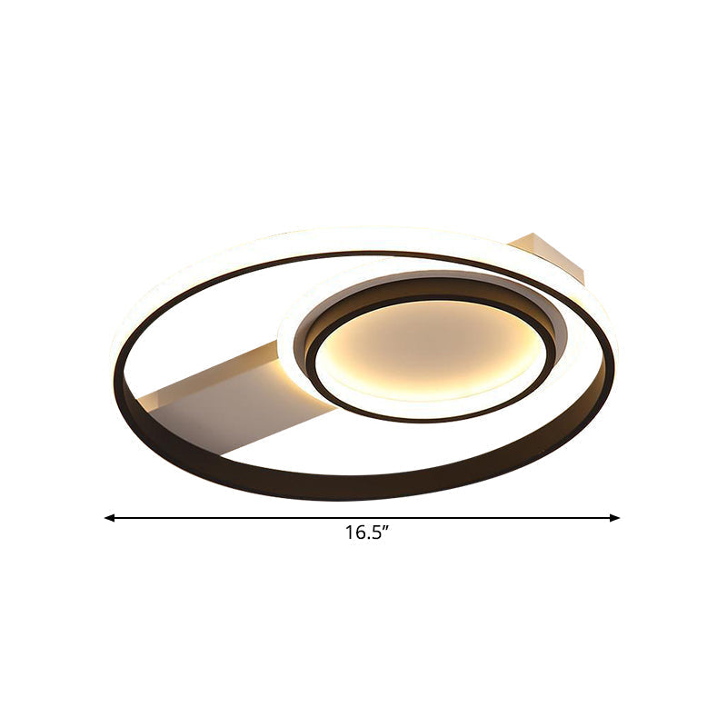 Minimalist Led Flush Mount Light Circular Metal Surface 16.5’/19.5’ Diameter Black