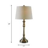 Gold Barrel Fabric Shade Night Table Lamp With Rural Style Candlestick Column - 1 Light Task