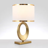 Antique Gold Drum Fabric Task Lighting Night Table Lamp With Circle Base