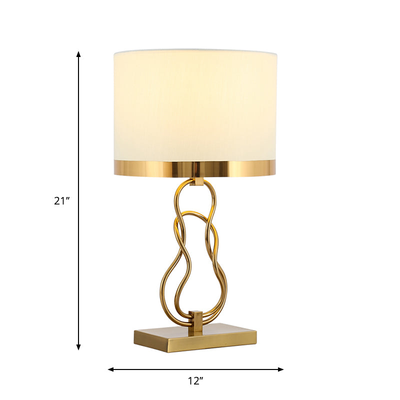 Vintage Brass Task Lamp With Fabric Drum Shade & Gourd Base - Nightstand Lighting